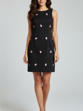 CB Casuals Black Mini Shift Dress with Pink Embroidered Butterflies